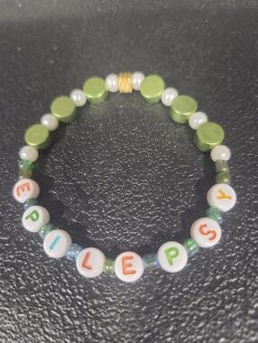 Handcrafted Personalized Green Kids Beaded Name Bracelet - Epilepsy Awareness